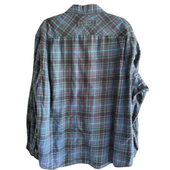 Men’s Duluth Trading Co Blue Green Red Plaid Cotton Button Up size 2XL - Picture 3 of 7
